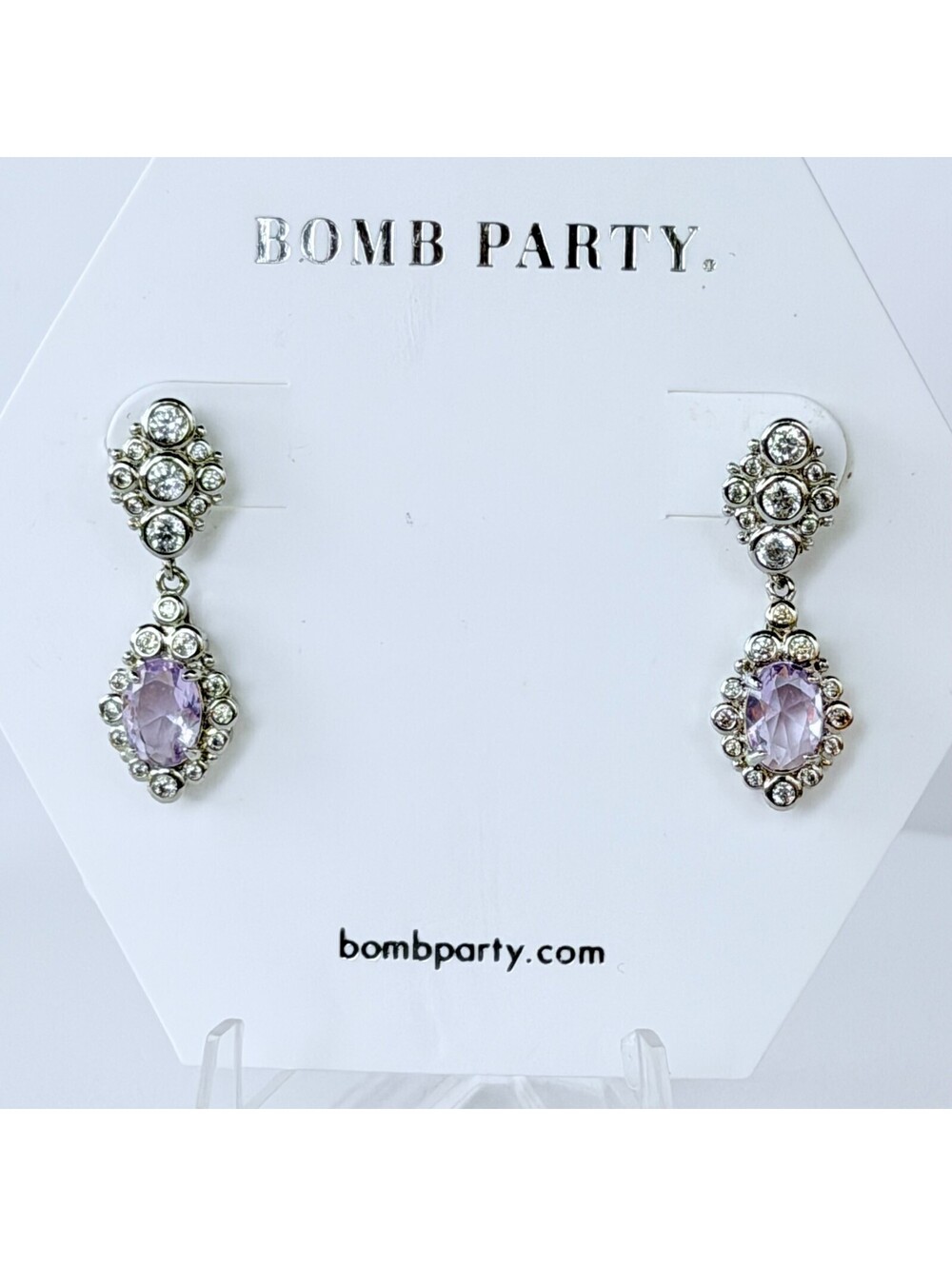 Bomb Party Earrings "Direction of You" Light Amethyst on Rhodium RBP3399 RETRO